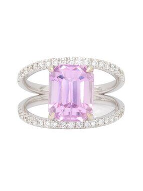 6.26Ct Kunzite Ring with Natural Diamond Accents in Solid 14K White Gold